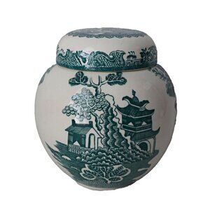 Vintage Ironstone Mason's Ginger Jar Teal Willow